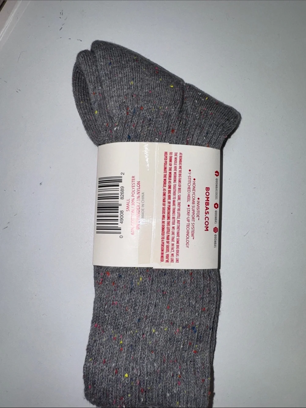 Bombas Gray Crew Socks with Multicolor Flecks